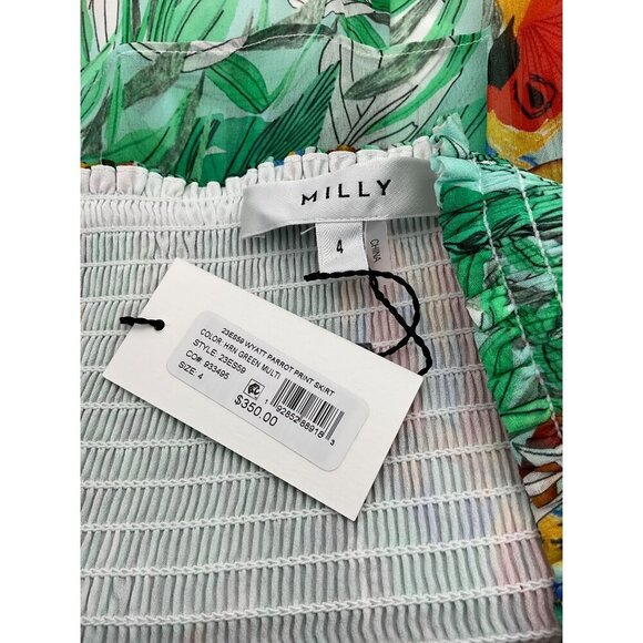 MILLY Wyatt Parrot Print Tiered Ruffled Mini Skirt Green Multi Lined NWT Size 4 - Picture 8 of 9